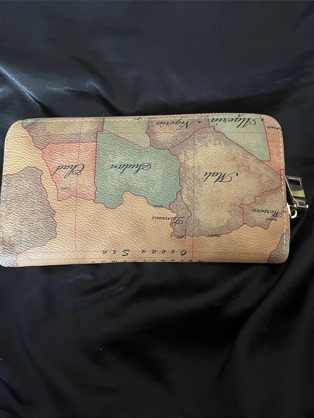 Vintage Map-Print Handbag and Wallet